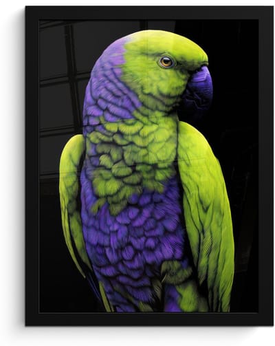 Poster in lijst - Fotolijst 30x40 cm - Posters - Papegaai - Veren - Opvallend - Groen - Posterlijst zwart - Decoratie - Wanddecoratie woonkamer - Muurdecoratie slaapkamer