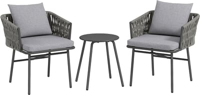 Balkonset 2 personen - Tuinset - Bistroset - Grijs - Weerbestendig - 3 delig - Tuintafel en 2 stoelen - 2 personen - Gecoat staal - Onderhoudsvrij staal