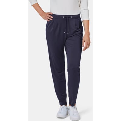 Comfortabele slinky broek met elastische tailleband - marine - Gr. 42 van Goldner Fashion