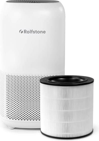Rolfstone Air Balance XL Luchtreiniger – HEPA 13 + koolstoffilter – CADR 460 m³/u – Voor ruimtes tot 144 m² – Vermindert stof en pollen – 3 standen + turbo + slaapstand + automatische stand – Luchtkwaliteitsindicator