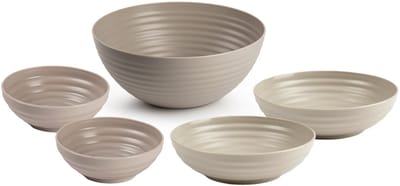 Plasticforte onbreekbaar servies schalen set - beige - kunststof - 3 formaten - 10x stuks - Camping - Keuken