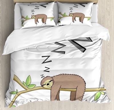 ABAKUHAUS Sloth dekbedovertrekset, hoogwaardige zachte en warme 3-delige dekbedovertrek met 2 kussenslopen, king size, grijs groen bruin
