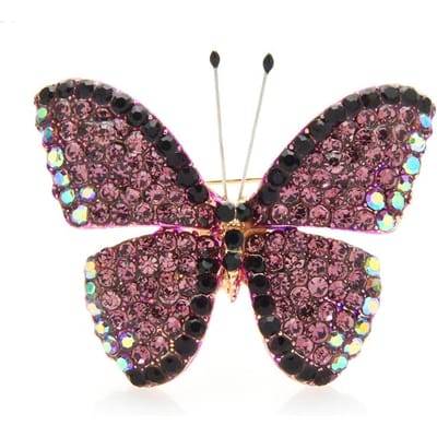 Volledige Strass Vlinder Broches Voor Vrouwen Unisex Kleur Insect Bruiloften Kantoor Broche Spelden Cadeaus paars