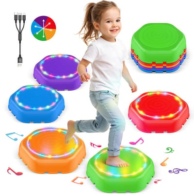 Stapstenen met Licht en Geluid - 5 Stuks - Oplaadbare Stepping Stones - Met Speelboekje - Stapelstenen - Balansstenen met Antislip