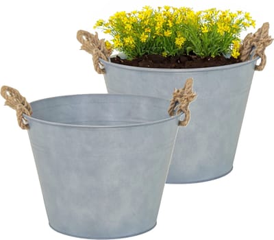 Mega Collections plantenpot/bloempot Old Rope - 2x - zink - zilver - D35 X H25 cm
