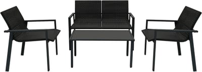 Rotan terras tuinset - zwart - 4-zits - waterdichte regenhoes