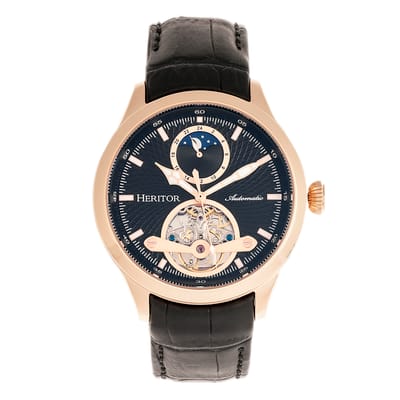 Heritor Automatic Gregory Semi-Skelet Horloge met Leren Band - Roségoud/Zwart