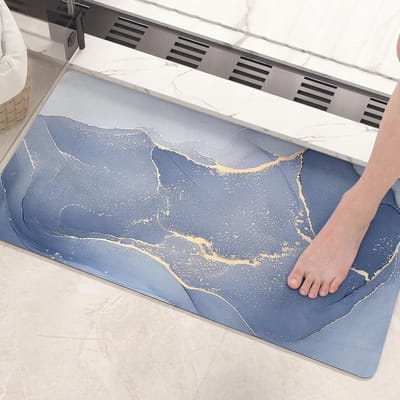 Diatomiet Stenen Badkamermat - Wasbare, Antislip en Sneldrogende Badmat voor Badkamer - 43x80 cm - Blauw