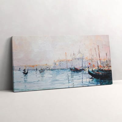 Wallfluent Foto Op Canvas Olieverfschilderij van gondels in Venetië - 100 x 50 cm - Blauw Schilderijen Op Canvas Doek - Landschappen Canvas Doek Foto - Natuur Print Van Doek - Kunst Canvas Schilderij