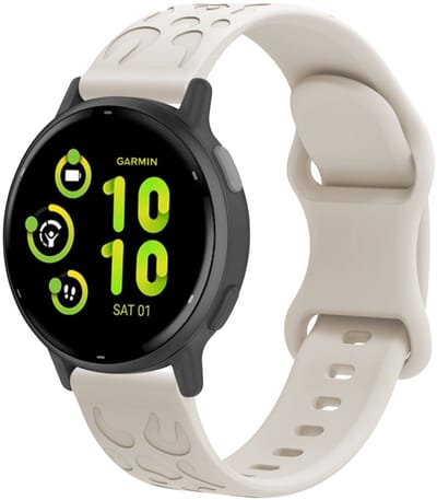 Stravo 20mm Siliconen Horlogebandje met Gegraveerd Luipaardpatroon – Geschikt voor Samsung Galaxy Watch 7/6/5/4 (Classic), Garmin Vivoactive 5/3, Forerunner 245, Venu SQ 2, Vivomove, Huawei – Starlight