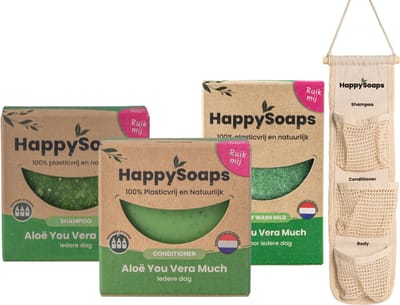 HappySoaps - 100% Plasticvrije Verzorgings Giftbox – Aloë Vera – 3 bars + bar-organizer