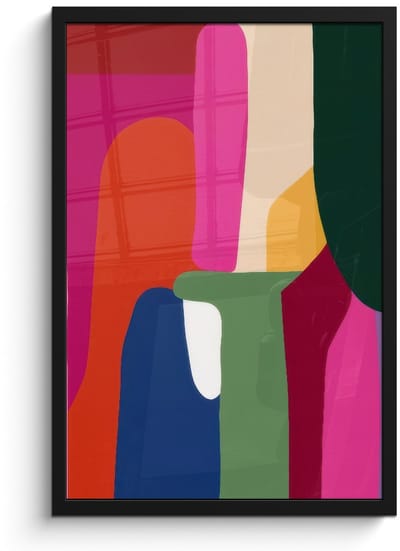 Poster in lijst - Fotolijst 40x60 cm - Posters - Kleurvakken - Recht - Rond - Abstract - Posterlijst zwart - Decoratie - Wanddecoratie woonkamer - Muurdecoratie slaapkamer