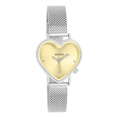 OOZOO Timepieces - Zilverkleurige OOZOO horloge met zilverkleurige metalen mesh armband - C11443
