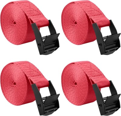 Sjorbanden Ratel - Spanbanden set - Vastzetten lading - Sterk polyester - 4 stuks 3m - Rood