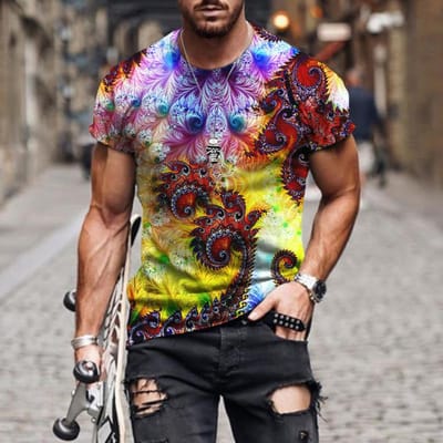 Zomer Nieuw Mannen T-shirt Kleur Halo Grafisch 3D Geprint Ronde Hals Korte Mouw Mode Los Interessant Ademend Grote Maat Top 4XL black