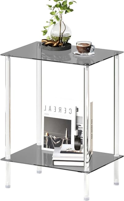 Bijzettafel van glas - Nachtkastje tafel - Opbergen en decoreren - Twee opbergniveaus - 40 x 30 x 52 cm