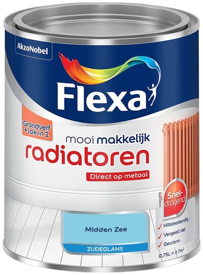 Flexa - Mooi Makkelijk Radiatoren Zijdeglans - Midden Zee - Mengverf - 750 Ml