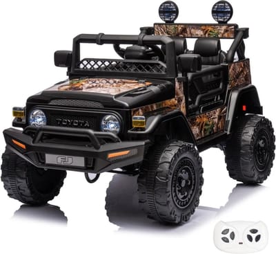 Toyota FJ Cruiser Full Option Elektrische Kinderauto 1 tot 6 jaar – Officieel Gelicentieerd Accuvoertuig met Lederen Zitje, Schokdempers & Bluetooth – 12V Kinderauto met Afstandsbediening, 3-puntsgordel & Soft-Start – Zwart