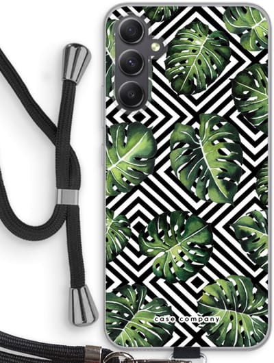 Case Company® - Hoesje met koord geschikt voor Samsung Galaxy A34 hoesje met Koord - Geometrische jungle - Telefoonhoesje met Zwart Koord - Bescherming aan alle Kanten en Over de Schermrand