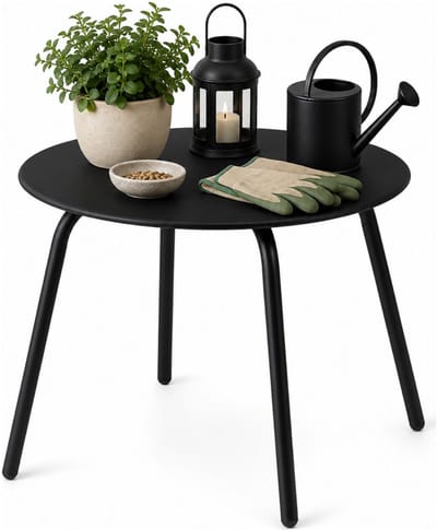 Ambiance Tuin bijzettafeltje - zwart - metaal - Dia 50 cm - Hoogte 40 cm - rond - koffietafel