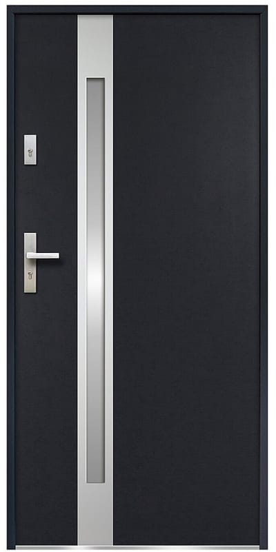 Vente-unique Stalen en roestvrijstalen voordeur, met glas, H 207 x B 100 cm - matglas - antraciet - 55 mm dik - rechtsdraaiend - BRAGA