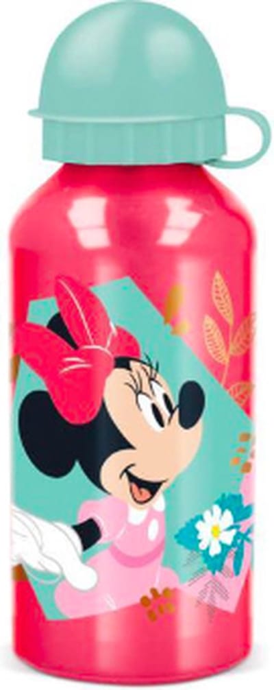 Disney's Minnie Mouse Aluminium Drinkfles - 400 ml - Lichtgewicht – Lekvrije schroefdop – Drinkfles voor kinderen – Rood/Muntgroen