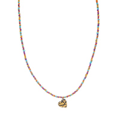 Cadeau voor haar CO88 Collection 8CN-26308 Stalen Ketting met Kralen - Dames - Goudkleurig - 3 mm - Oranje Mix - 2,5 mm - Hartje - 13 mm - Lengte 40 + 5 cm - Multi