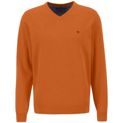 Fynch-Hatton Trui Uni Katoen V-Hals Burnt Orange / male