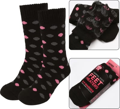Warme zwarte sokken met roze en grijze stippen, thermo 37-42