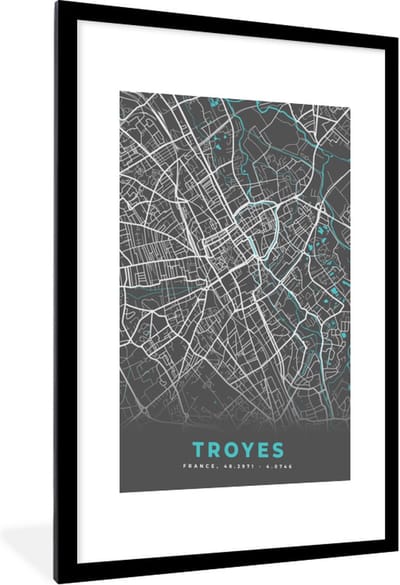 Fotolijst incl. Poster - Troyes - Frankrijk - Plattegrond - Stadskaart - Kaart - 60x90 cm - Posterlijst