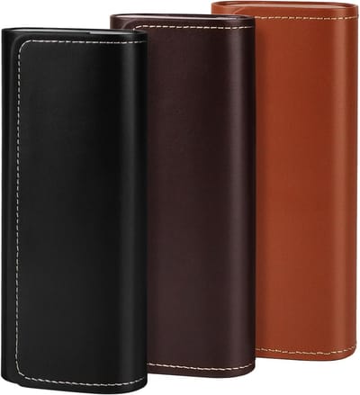 Brillenkoker Set - Leren Brillenkoker Harde Behuizing - 3 Stuks - Robuust en Lichtgewicht Bescherming - Voor Zonnebril en Leesbril Reizen - Zwart Bruin Kastanje