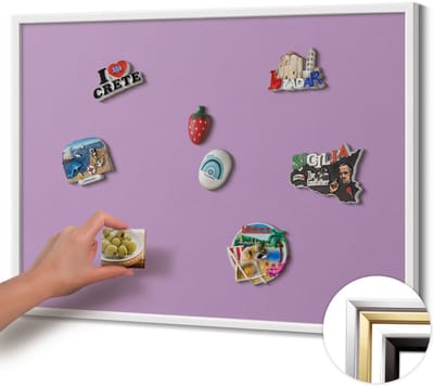 Wallfluent - Paars Magneetbord in Effen Kleuren - 80 cm x 60 cm - Magneetbord met Witte Frame - Pastelpaarse kleur - Magneetbord voor Reissouvenirs - Design Magneetbord met Frame - Magnetisch Bord Foto Bevestiging
