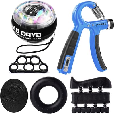 SnelShoppen - Grip Strength Trainer Kit 6 Pack - Hand Grip Versterker, Vinger Versterker, Stressbal, Grip Ring, Gyro Bal, Hand Oefeningen, Fitness, Re