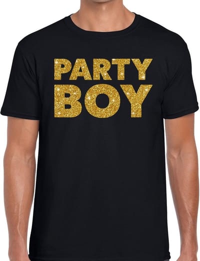 Party Boy glitter tekst t-shirt zwart heren - heren shirt Party Boy S