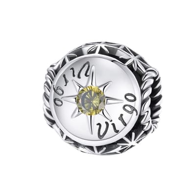 Sterrenbeeld maagd bedel met gele zirkonia geboortesteen | bedels voor armband | zodiac virgo bead | Zilverana | geschikt voor alle bekende merken | 925 zilver | moederdag