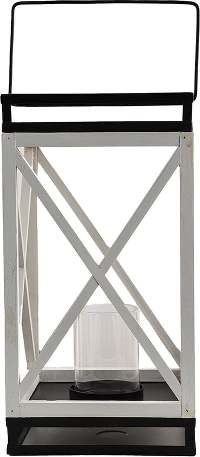 Clayre & Eef Lantaarn 38 cm Wit Zwart Hout
