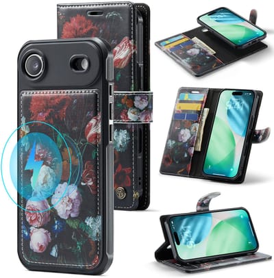 Casemania Hoesje Geschikt voor Apple iPhone 17 Air - Stilleven met Bloemen Print - Geschikt voor MagSafe - Kunstleer 2 in 1 Afneembare Bookcase - Magnetische Telefoonhoesje met Kunst Print en Pasjeshouder