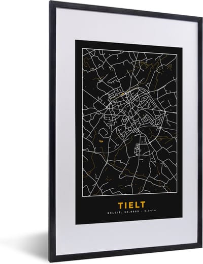 Fotolijst incl. Poster - Stadskaart - Kaart - Tielt - Goud - Plattegrond - 40x60 cm - Posterlijst