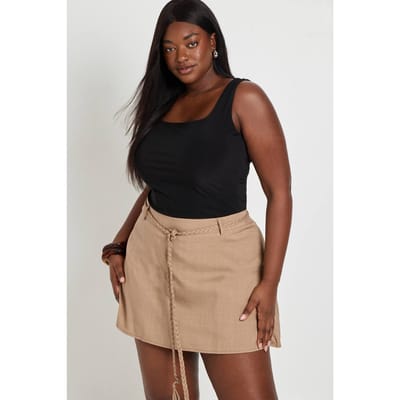 boohoo Dames Plus Crepe Mini Skort Met Touwriem Detail | Stone | Maat: 16