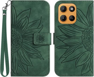 Coverup Hoesje - Geschikt voor Motorola Moto G15 / G17 (Power) Hoesje - Coverup Zonnebloem Book Case met Koord - Groen