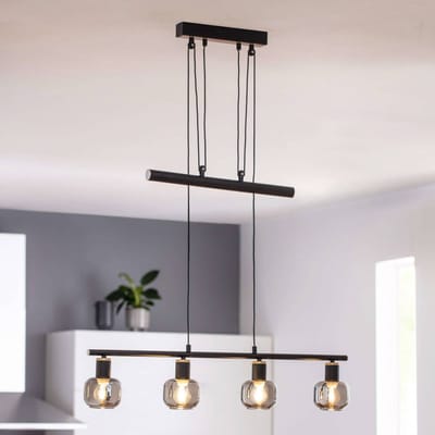 Näve Balk hanglamp Fumoso 4-lamps zwart/rookgrijs