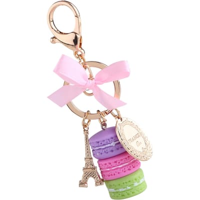 Kleurrijke Schattige Macaron Eiffeltoren Sleutelhanger Sleutelhanger Tas Hanger Auto Charm Decoratie(Roosrood)