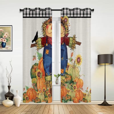 Herfst Vogelverschrikker Pompoen Zonnebloem Luxe Raamgordijn voor Woonkamer Slaapkamer Huisdecoratie Keuken voor Raamgordijnen 135W x 60H(cm) x1 gray