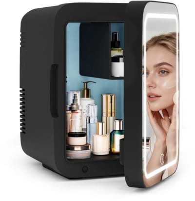 Puluomis Mini koelkast - 4L - Skincare Fridge - LED-verlichting - Make-up Koelkast - DC 12/24V & AC 220-240V - Koelen & Verwarmen - Zwart