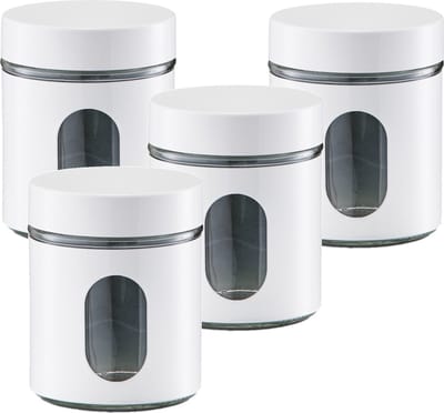 Zeller Voorraadpot - 4x - 600 ml - wit - met venster - luchtdicht - voedsel bus