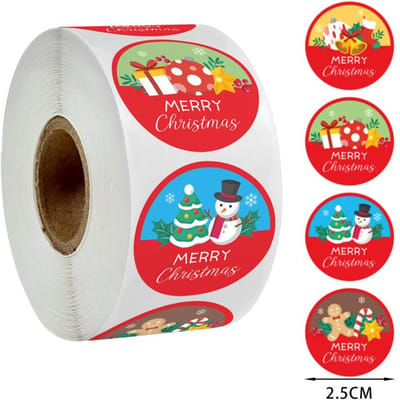500 pièces/rouleau Autocollants d'étiquettes Joyeux Noël Dessin animé Père Noël Arbre de Noël DIY Boîte Cadeau Emballage de Pâtisserie Autocollant Décor Nouvel An 2.5cm