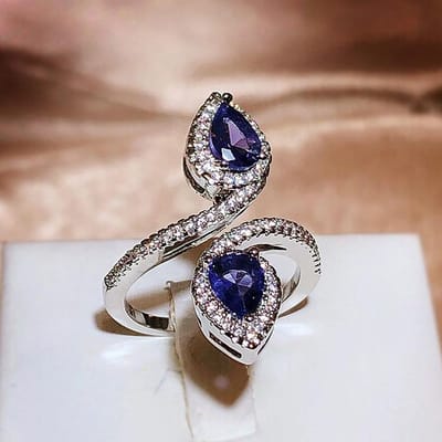 Nouvelle Bague Saphir Cœur Bleu Bijou de Fiançailles Populaire en Europe et en Amérique Opening adjustable gray