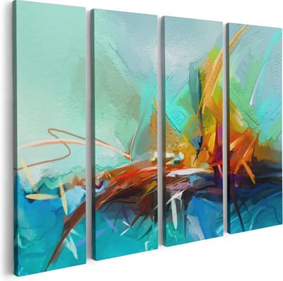 Artaza Canvas Schilderij Vierluik Abstracte Kunst - Kampvuur  - 80x60 - Foto Op Canvas - Canvas Print
