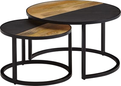 Salontafel set van 2 - Massief mangohout/antraciet - Modern design met metalen frame