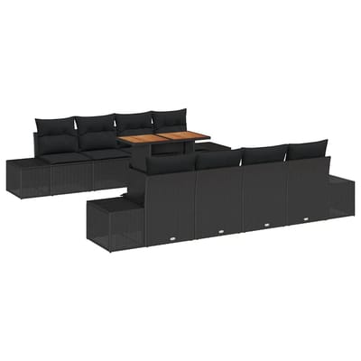 vidaXL - Tuinbank - Set - 9 - st - Zwart - poly - rattan